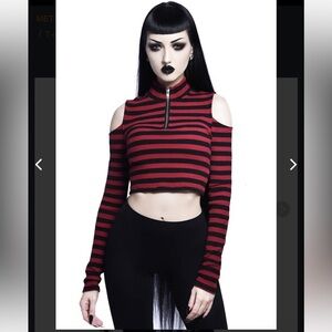 Women's T-shirt KILLSTAR - Good Girl In Hell - Black And Red Stripes